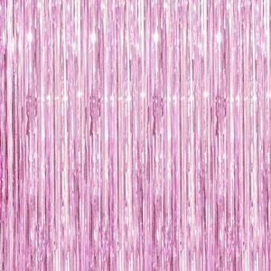 Metallic Tinsel Foil Fringe Curtains For Party - Pink